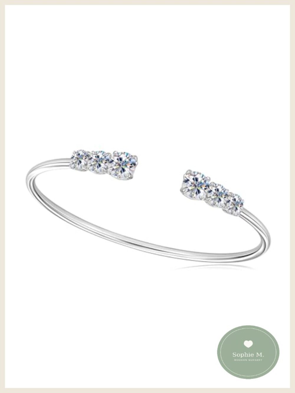 Moissanite Bangle Bracelet Sterling Silver Open Cuff